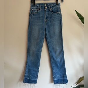 7 For All Mankind High-Rise Straight Jeans in Medium Blue
